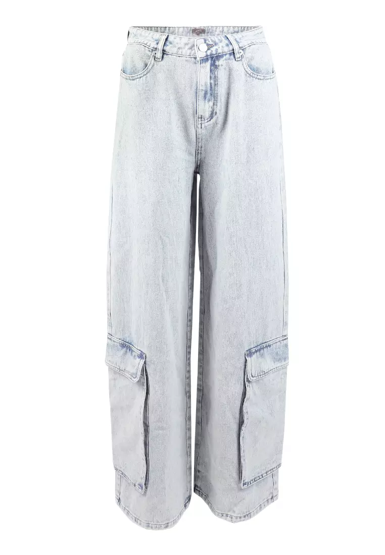 Light Blue Sassy Flap Ankle Pockets Denim