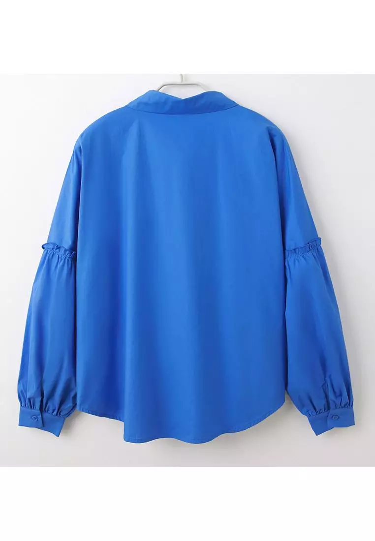 純棉小荷葉邊裝飾泡泡袖襯衫《AB19863》