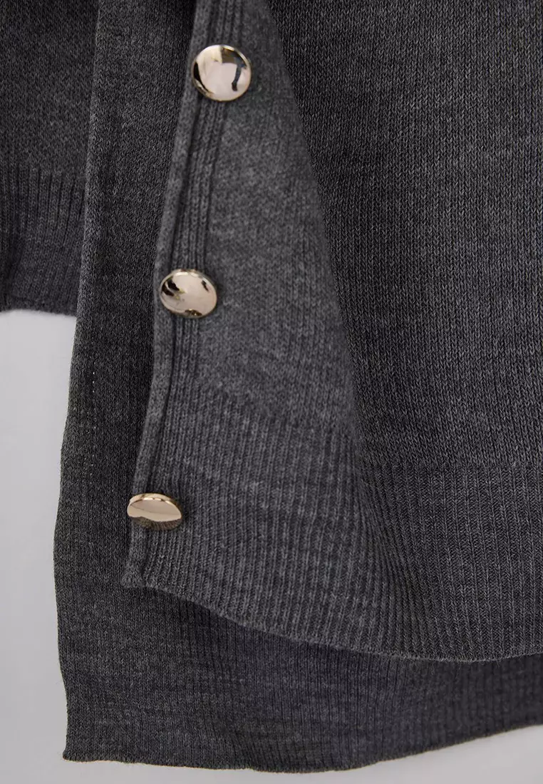 Anthracite Button Detailed Turtleneck Knitwear Sweater Tbbaw24An00076