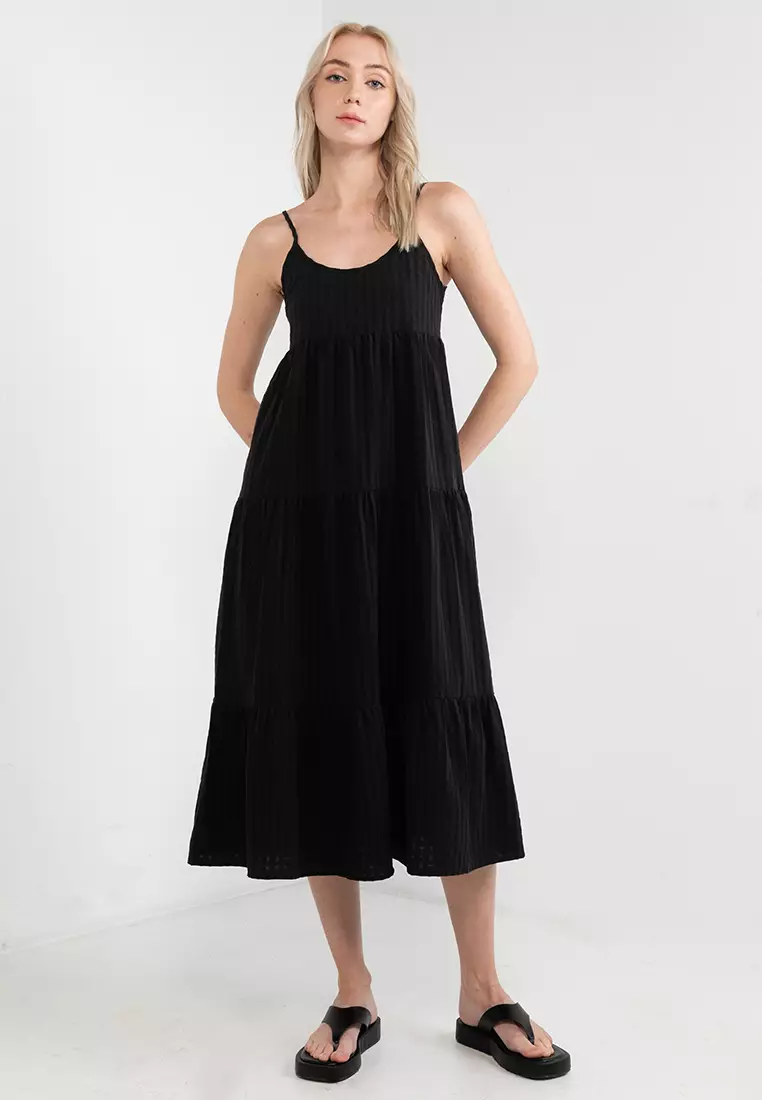 Maxi Tiered Slip Dress - Black