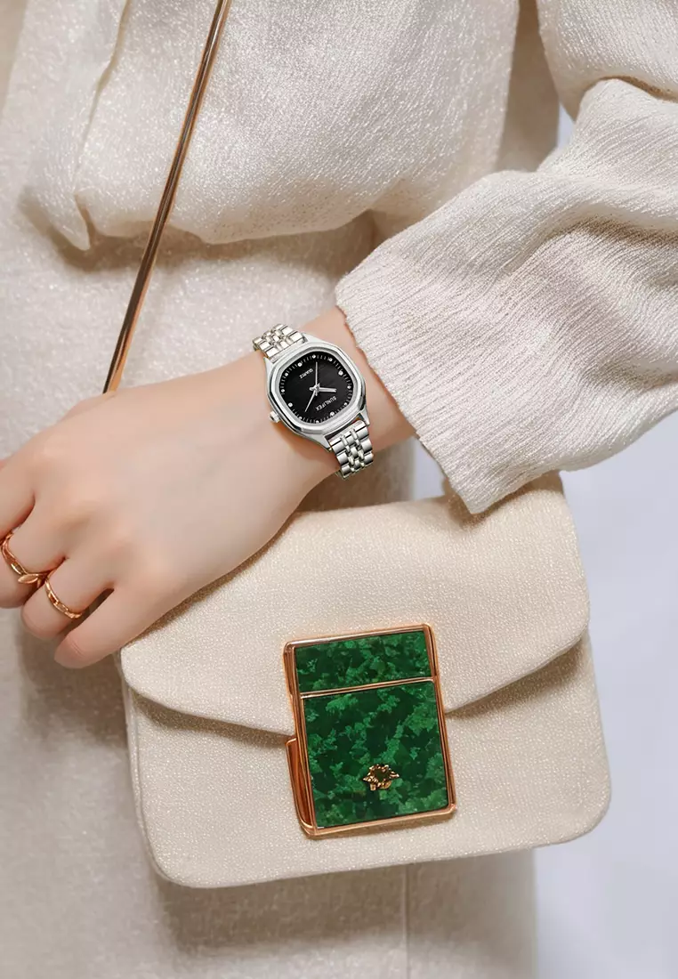 Jam Tangan Wanita 6015 Kecil Elegan Simpel Analog Korea Jam Tangan Cewek Original  silverblack