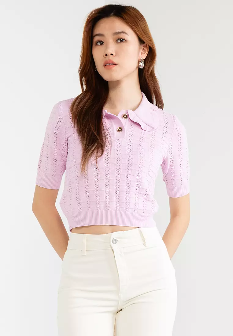 Short fan-stitched sweater