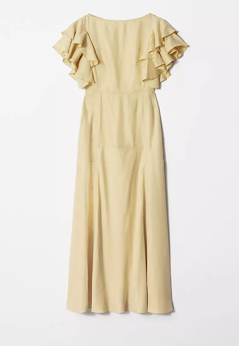 Frilled Satin Maxi Dress