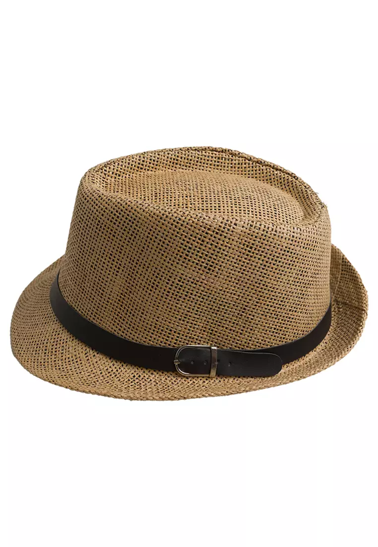 Topi fedora cowboy hat fedora ratan belt brown houseofcuff