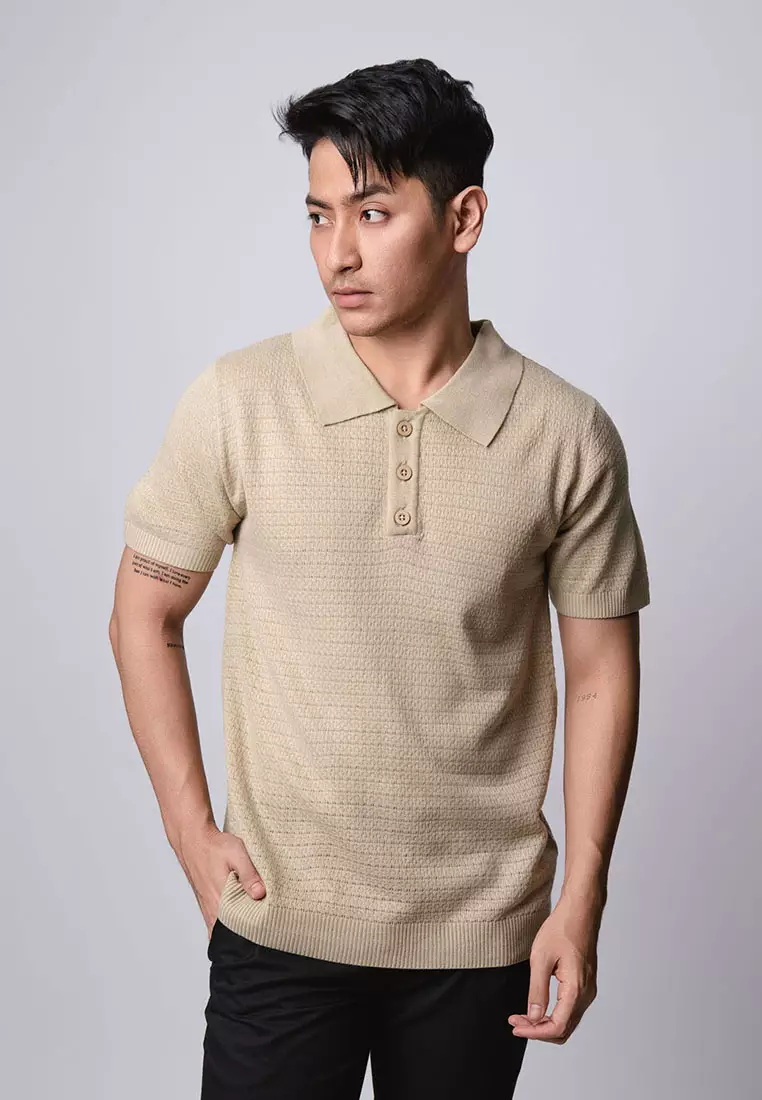 Polo Shirts Textured Knitted Khaki