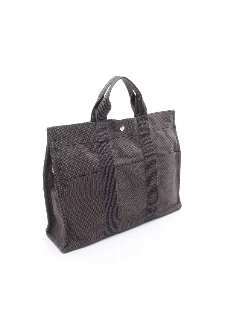 Pre-Loved Hermès Yale Line MM Handbag tote bag canvas Dark gray silver hardware