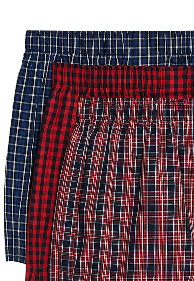 3Pk Pure Cotton Staynew™ Checked Boxers