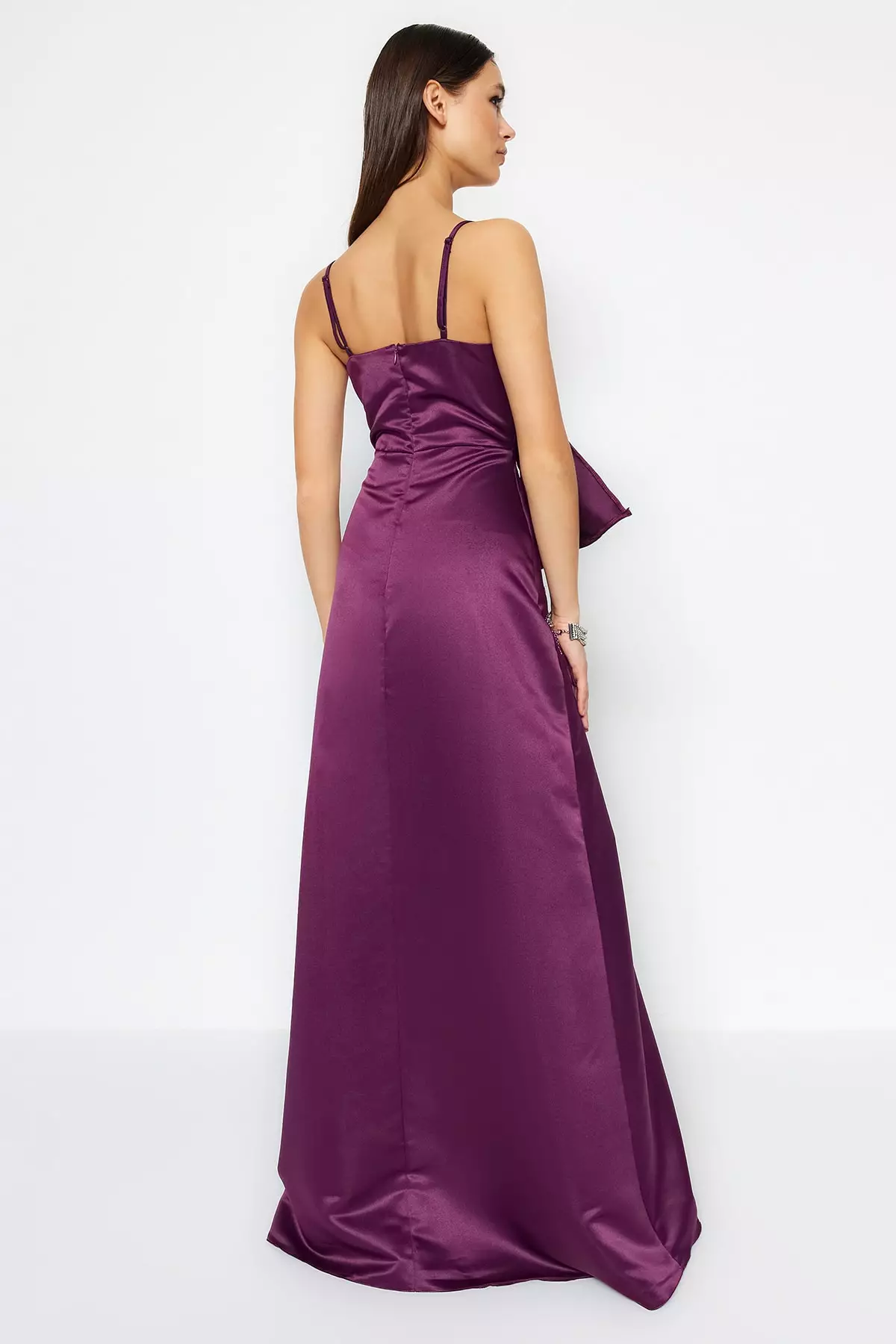 Buy Trendyol Purple Evening Dress in Weave Satin that Opens at the