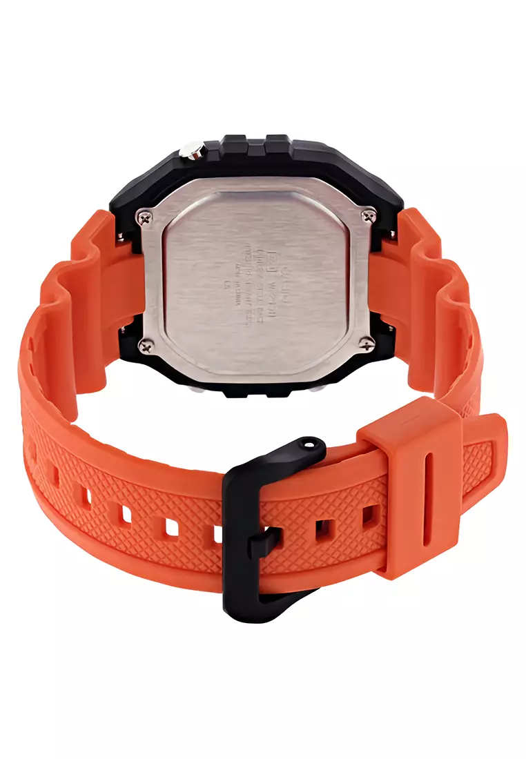 Casio - Jam Tangan Pria - Black - Orange Resin Strap - W-218H-4B2V