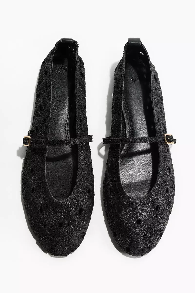 Straw Mary Jane ballet flats
