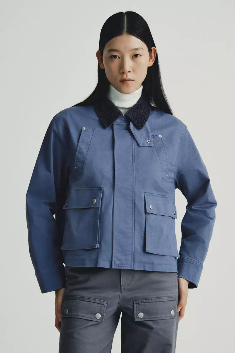 Corduroy-collar twill jacket