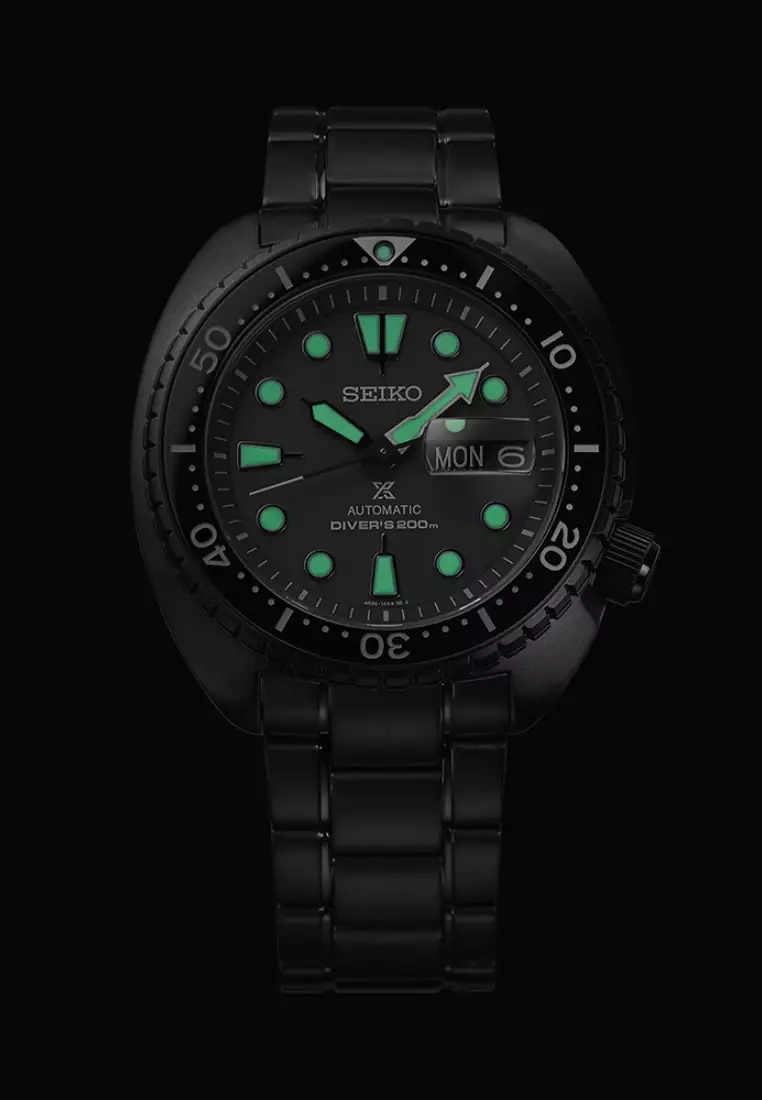 Seiko Prospex The Black Series ‘Night Vision’ Turtle Diver Black Stainless Steel Band Automatic Watch SRPK43K1