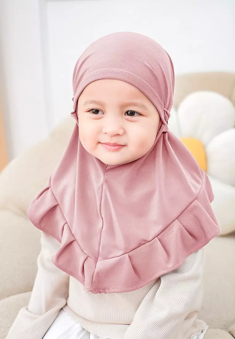 Cotton Bee - Ziva Ruffle Instan | Hijab Instan Anak | Kerudung Jilbab Bergo Tali Anak - Blooming Pink - S