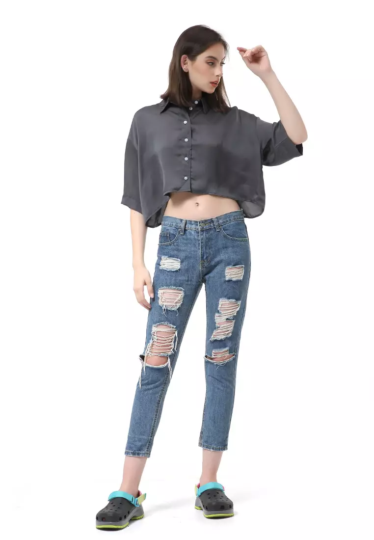 Brielle Atasan Wanita Kemeja Oversize Plain Motive Lengan Pendek Material Satin ORIGiNAL - Pine Green