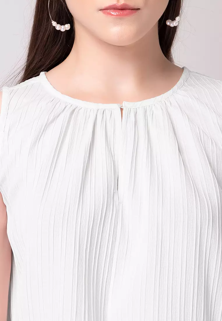White Textured Sleeveless Blouse