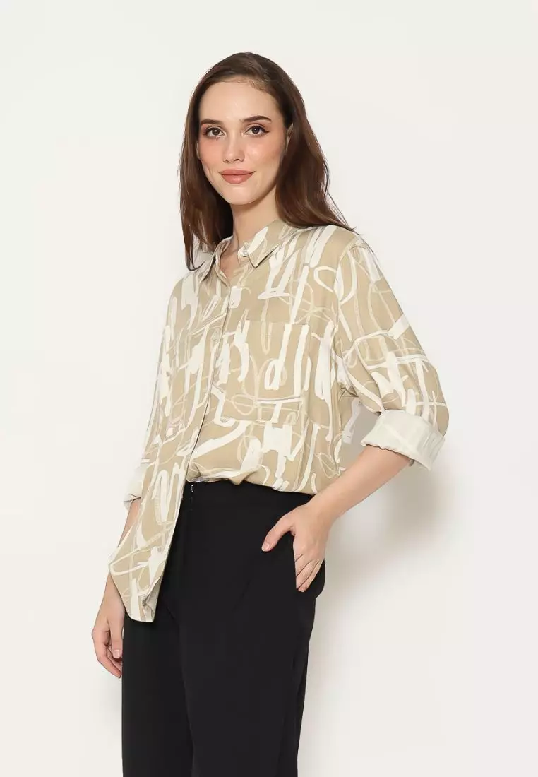 Urban Exchange Cherry Oversize Shirt Printed Khaki