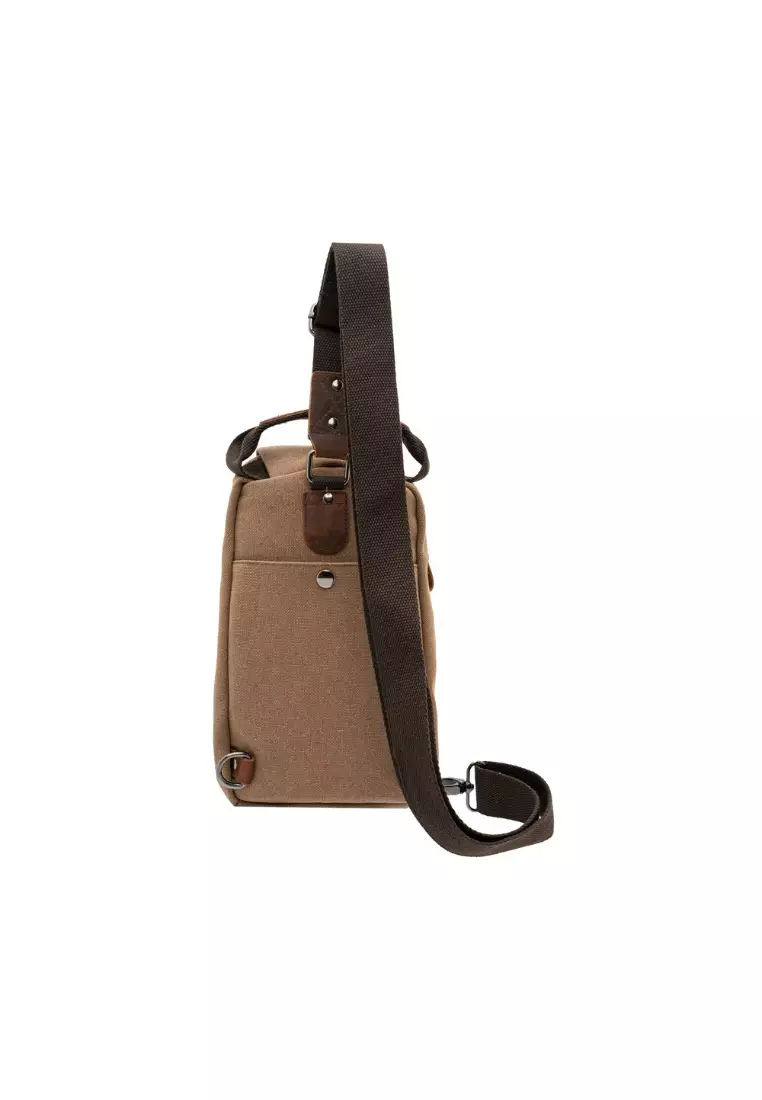 Men's Korean Style Canvas Leather Outdoor Casual Small Crossbody Single Shoulder Men's Bag BAD 21006
