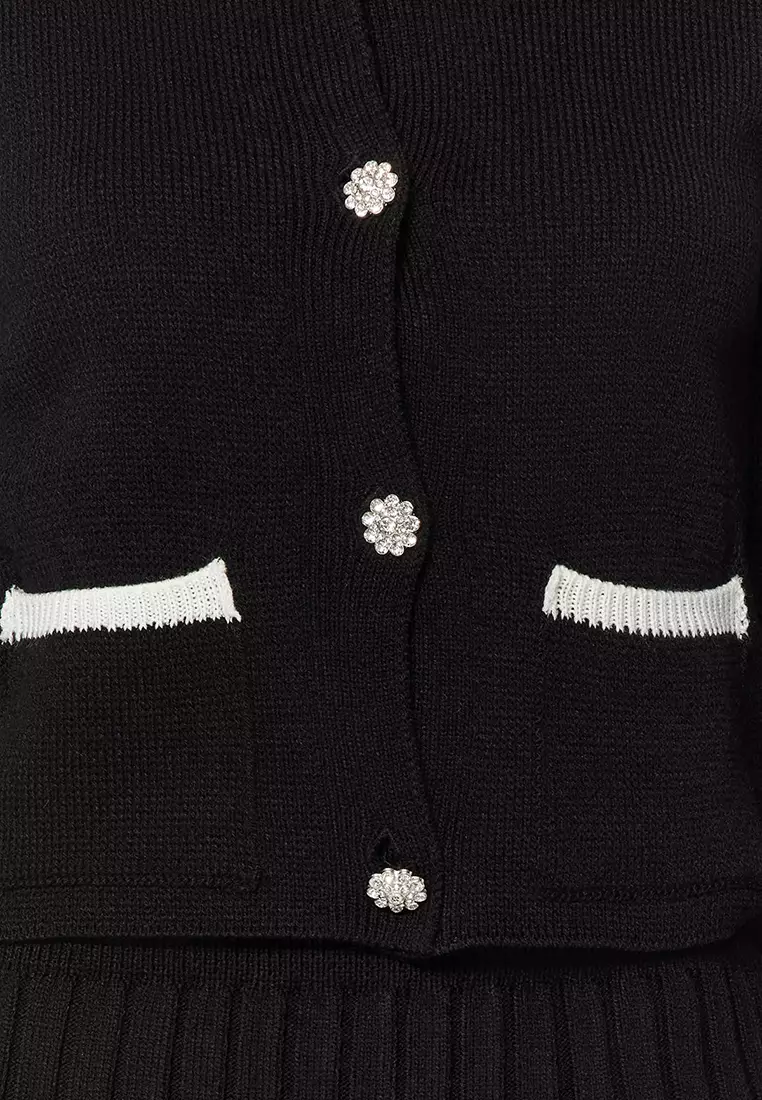 Buttoned Cardigan with Skirt Set