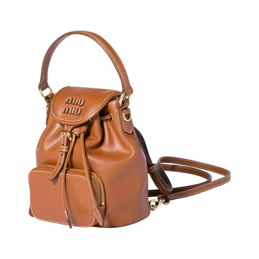 Leather Mini Backpack Cognac