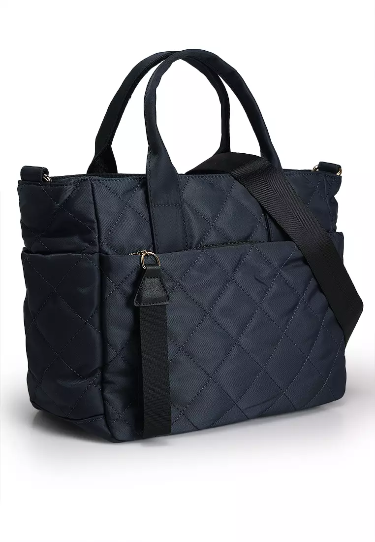 Quilted Nylon Convertible Top Handle Bag
