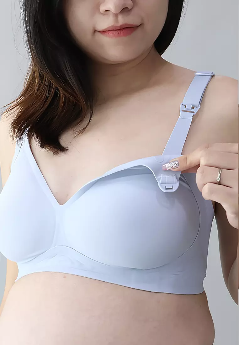 Light Blue 3D Water Drop Cup Antibacterial Seamless Nursing Bra