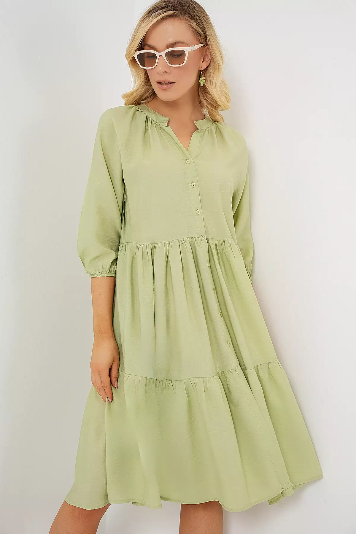 Button 3/4 Sleeve Dress