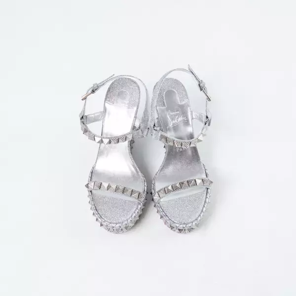 Sepatu CL CHRISTIAN LOUBOUTIN PYRACLOU 11CM SILVER SPIKE WEDGES 100% ORIGINAL