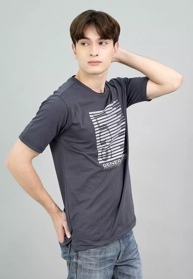 LGS - Slim Fit - Kaos Casual Pria - Lengan Pendek - Motif Sablon - Hitam - JTS.322.S3331F.01.C