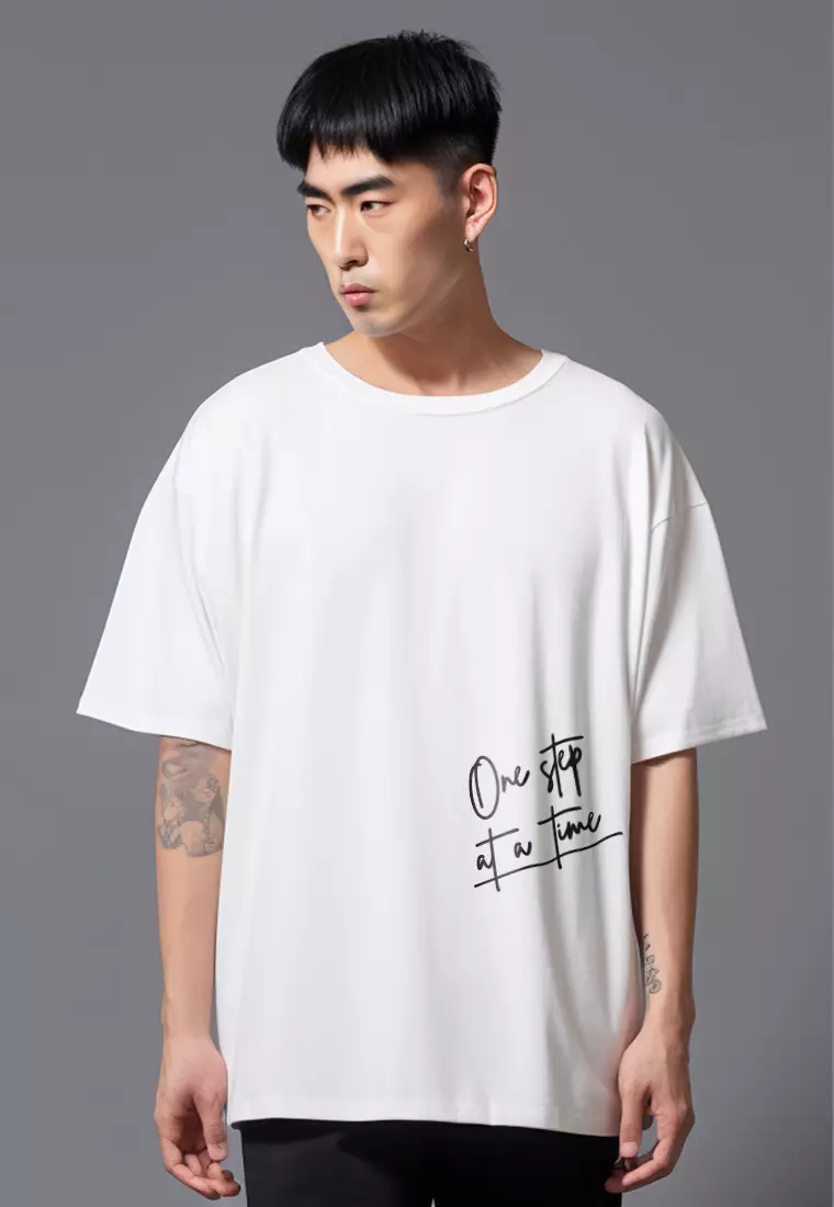 MTW05 kaos oversize keren scubalux "one step at a time" putih