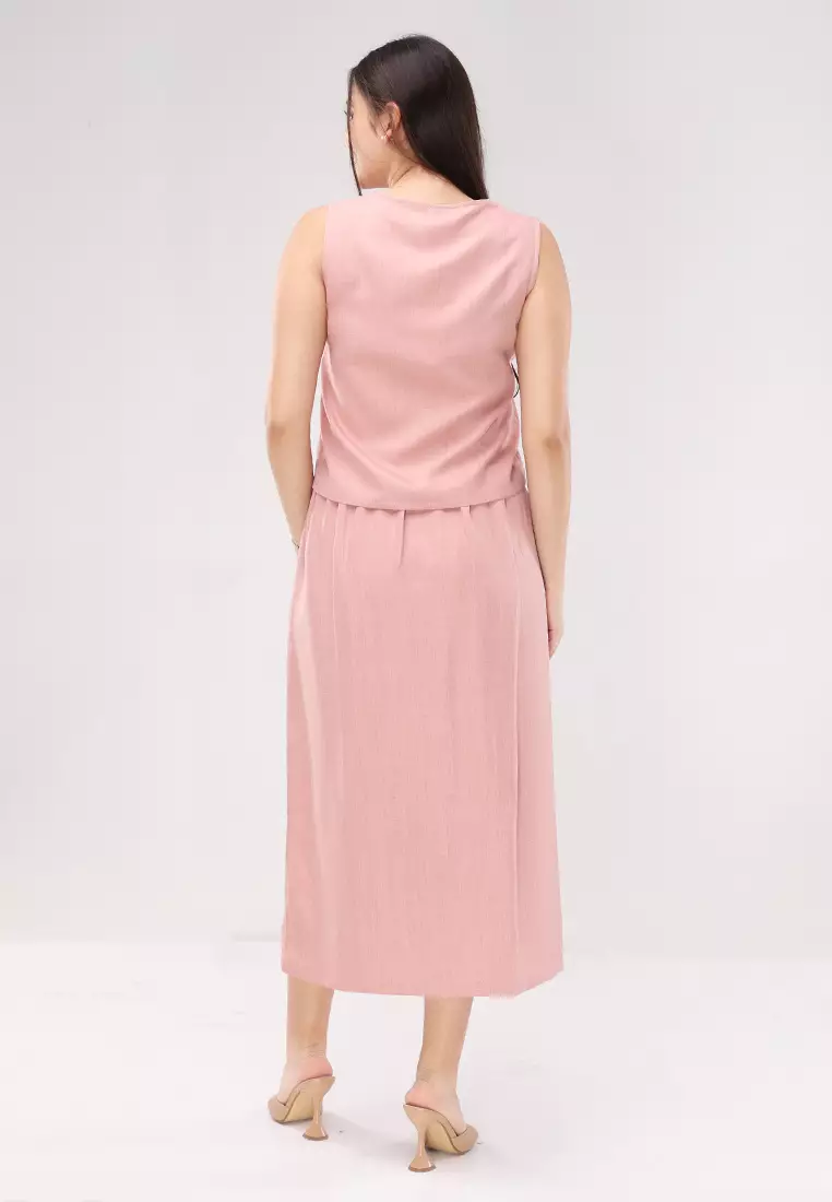 Acid Linen Sleeveless Vest Terno Skirt