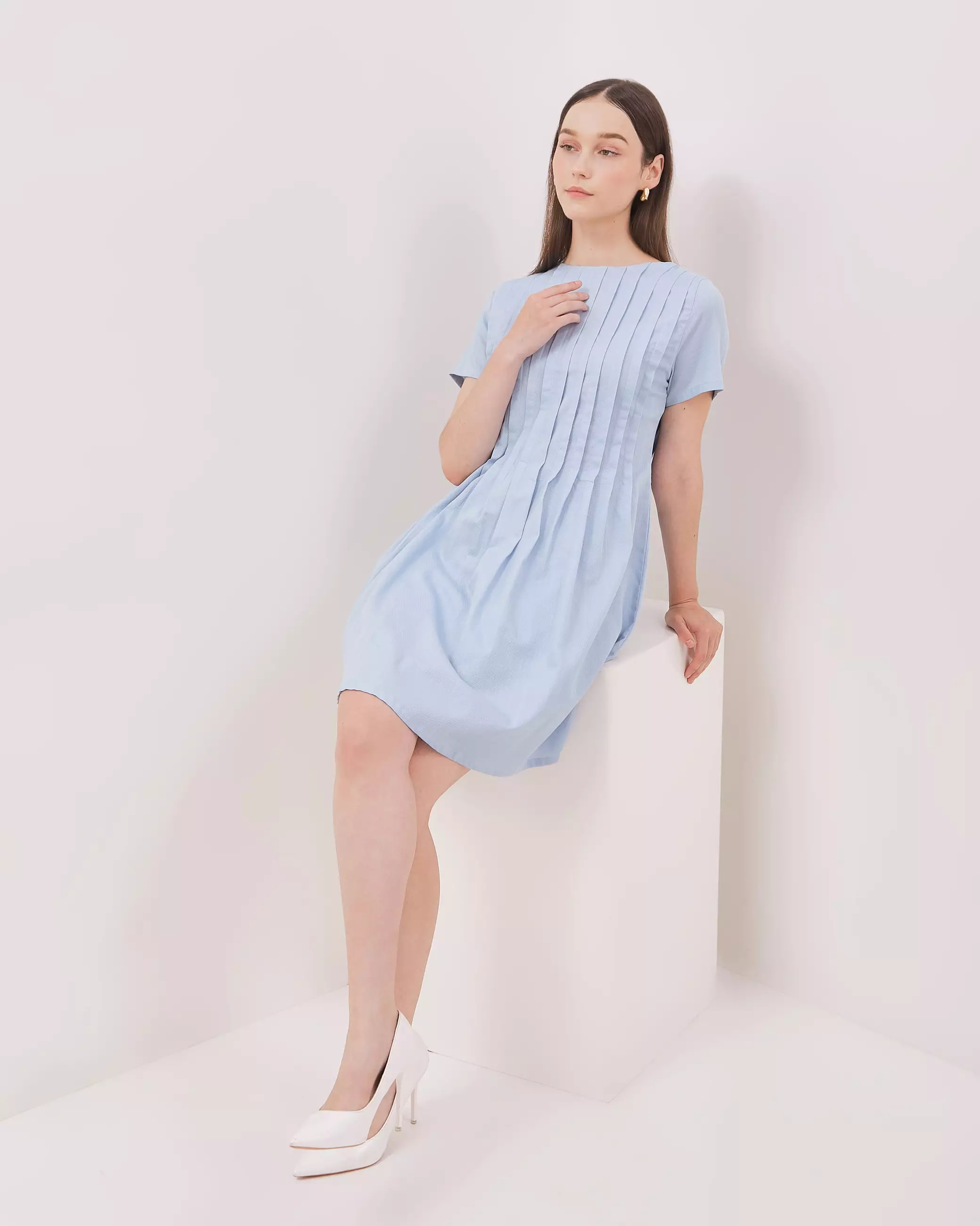 Urban Exchange Nayla Blue Dress / Dress Katun Lengan Pendek Warna Blue