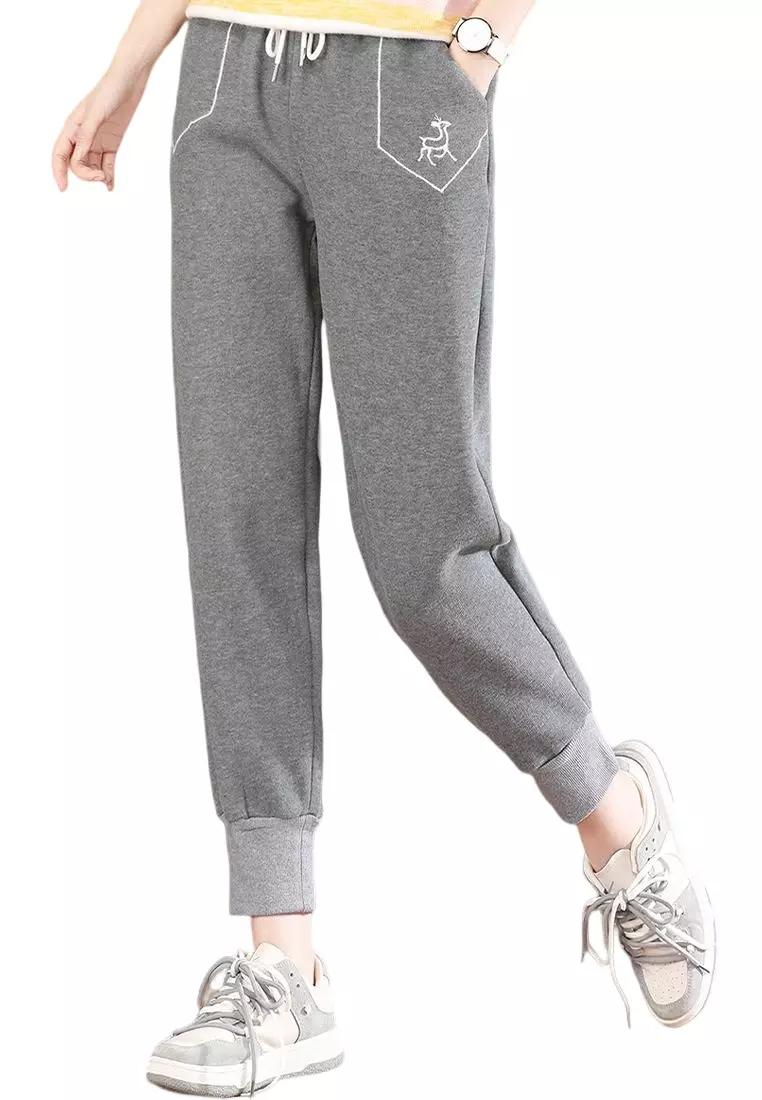 Sports Casual Cropped Pants Ladies Cotton Pants Plus Size Sports Pants  Shorts-Calf-Length Trousers(Grey,XL)