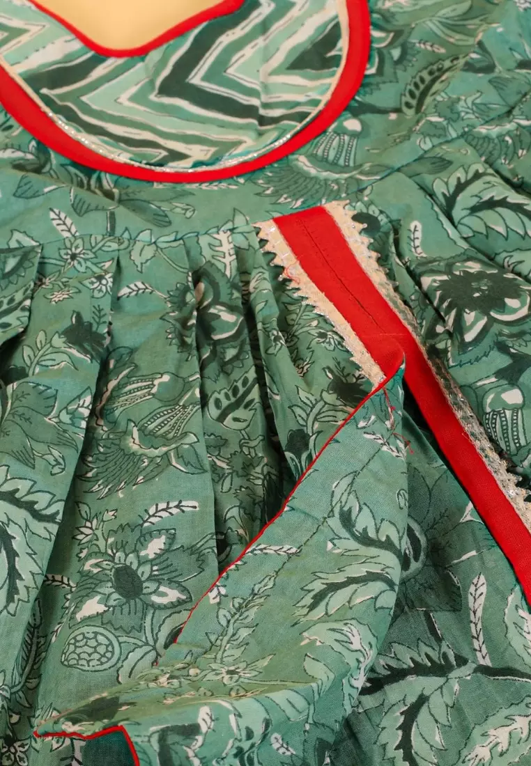 Viridian Green Girls Anarkali Kurta Sharara Set