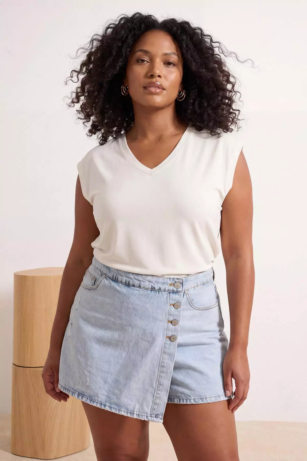 Brown-White 2-Pack Oversize Fit Basic Plus Size T-Shirt Tbbss26Bf00030