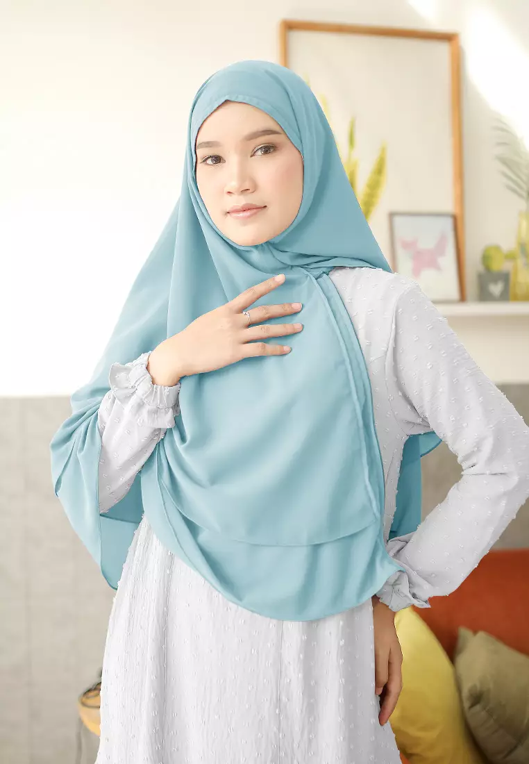 Anya Instan | Hijab Instan Resleting | Bergo Khimar Kerudung 2 Layer  - Arctic Sea