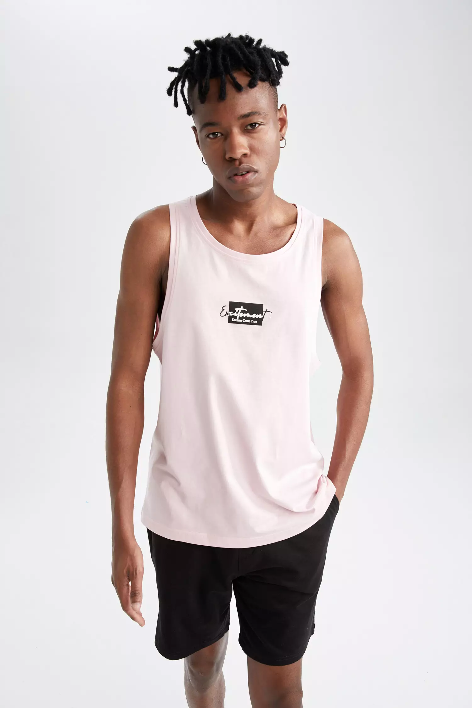 Buy DeFacto Slim Fit Sleeveless Minimal Slogan Print Cotton