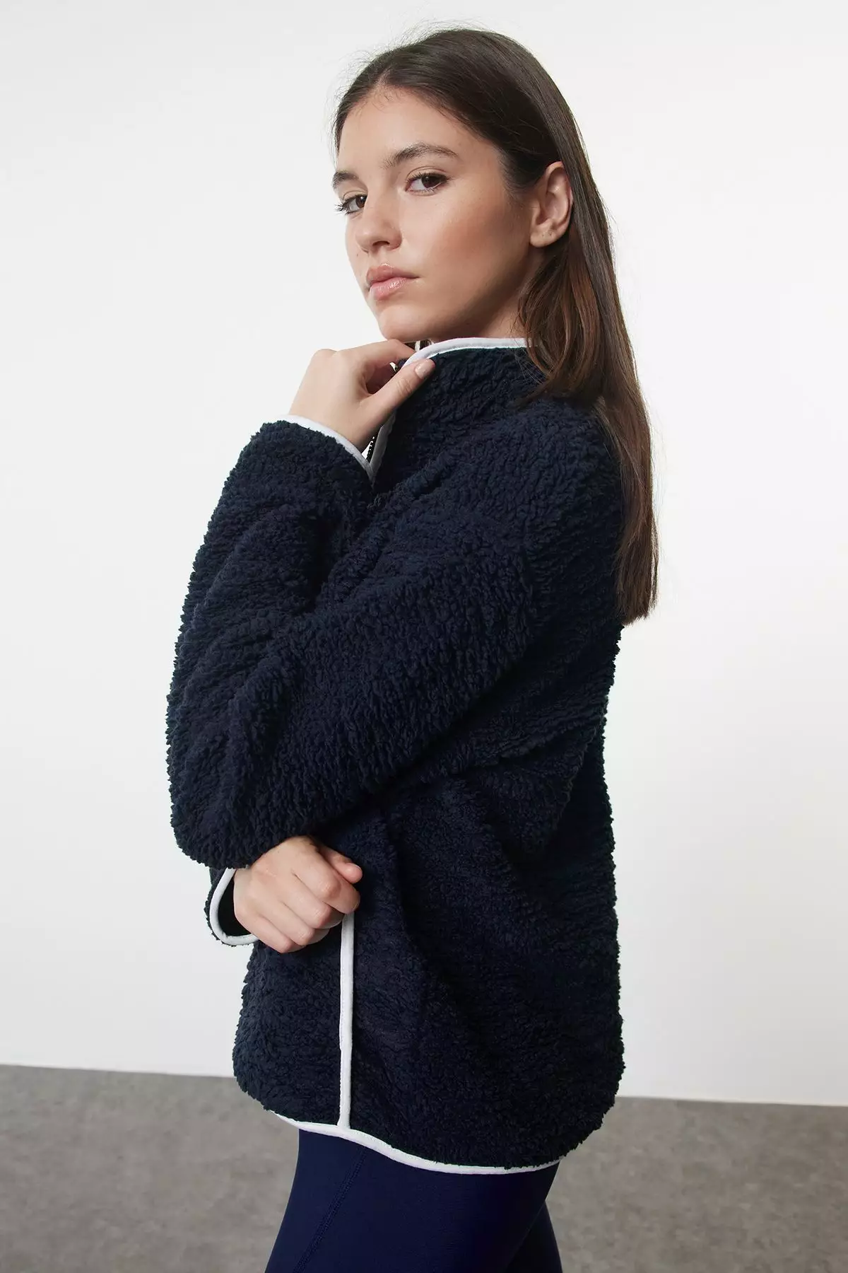 Navy Blue Plush Knitted Sports Sweatshirt THMAW23SW00021