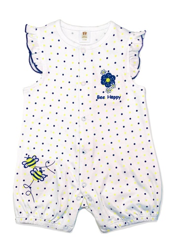 Toffyhouse white and yellow Toffyhouse Happy Bee Polka-dot Romper 5A6C8KAC769304GS_1