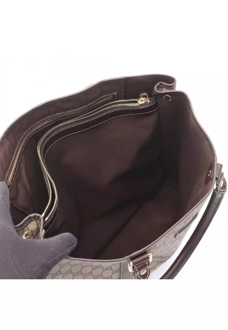 Pre-Loved Gucci GG Plus Handbag tote bag PVC leather beige Dark brown