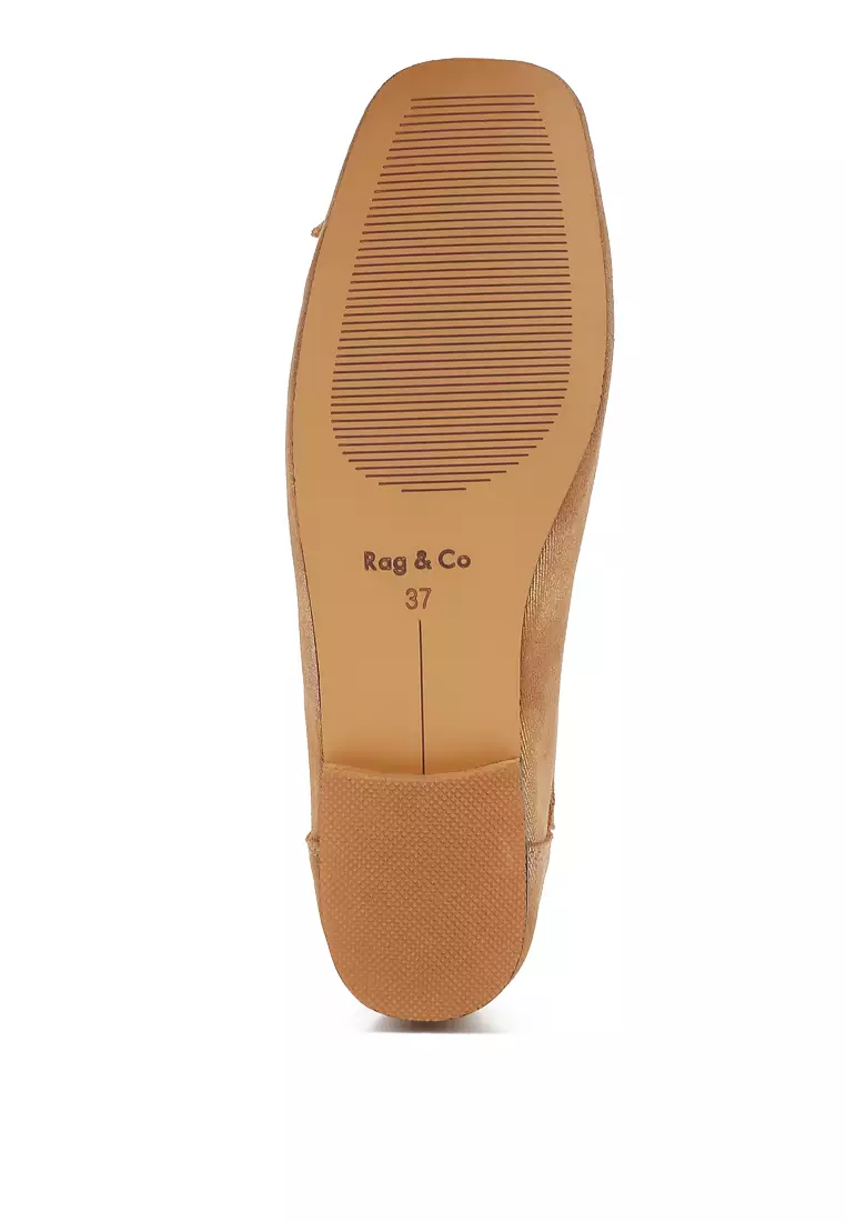 Beige Suede Bow Embellished Ballerinas