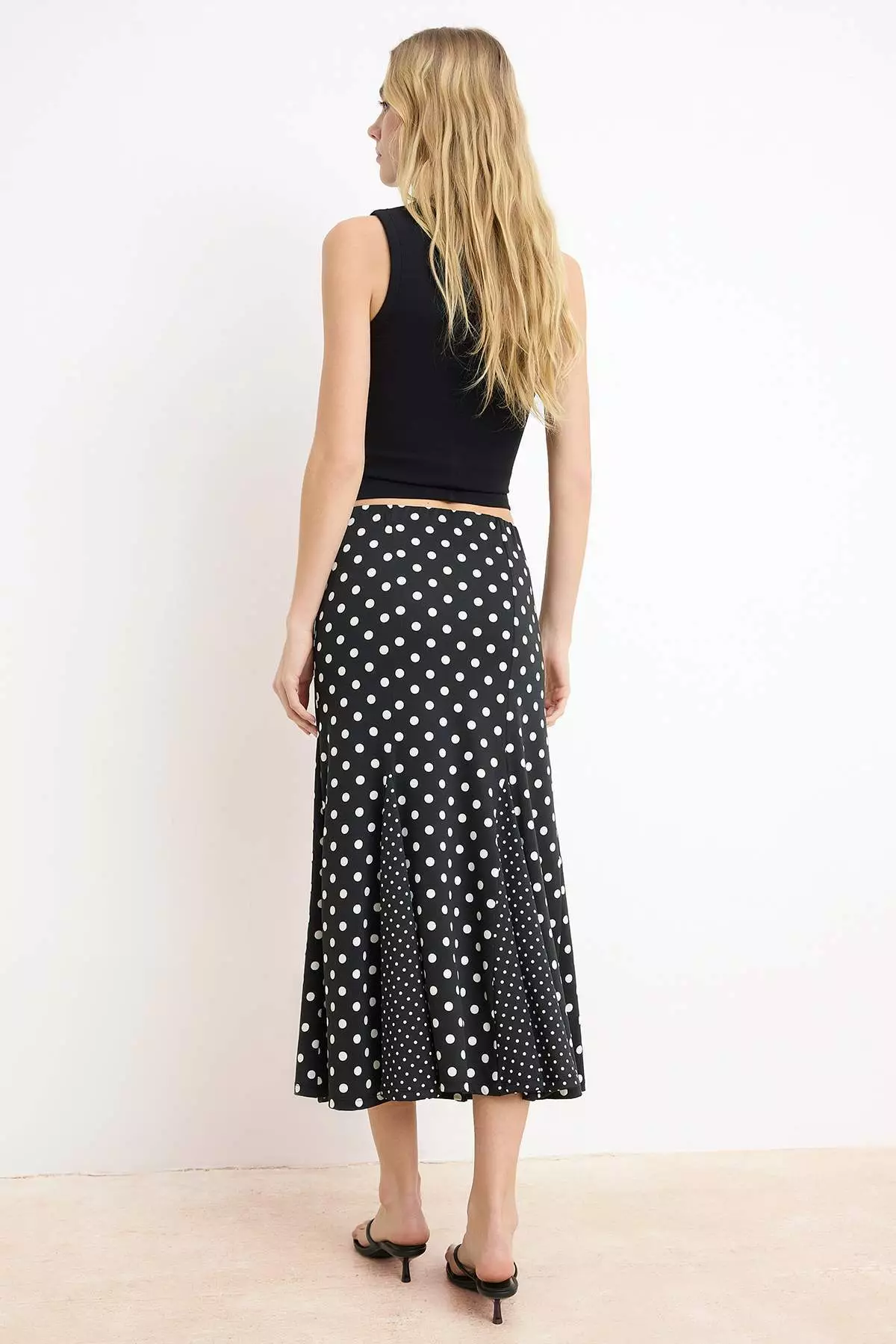 Black Polka Dot A-Line/A Bell Shape Regular Waist Flexible Knitted Skirt Twoss26Et63