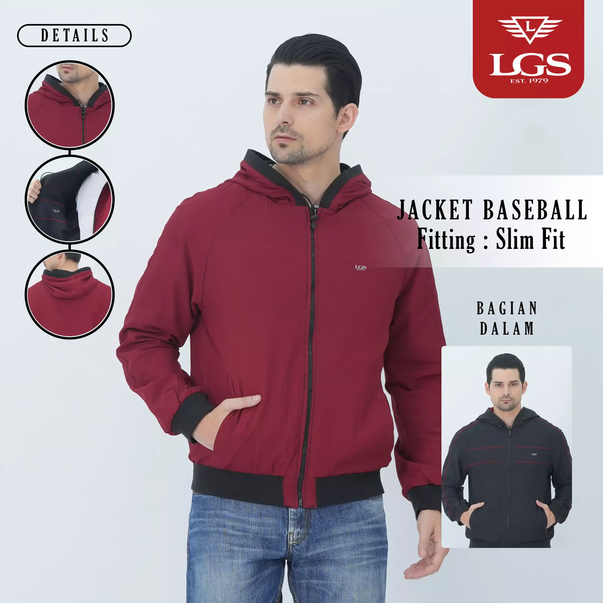 LGS - Jaket Pria - 2 Side - Hitam Merah - Model Hoodie Zipper - JJK.558.210.001.C