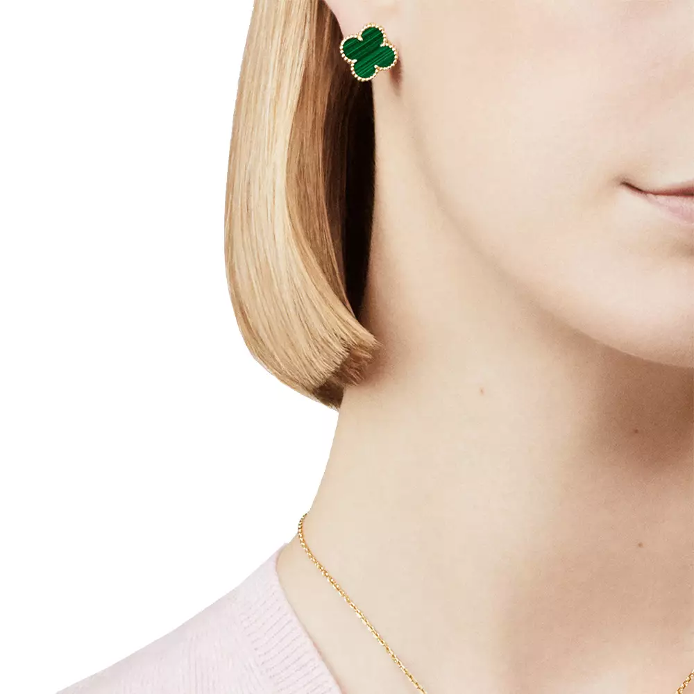 Jual Van Cleef & Arpels Van Cleef & Arpels Vintage Alhambra Earrings 18K Yellow Gold Malachite