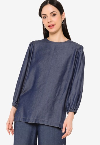 Earth by Zalia Basics blue Round Neck Top Made From TENCEL™ 3B44AAA7F68A08GS_1