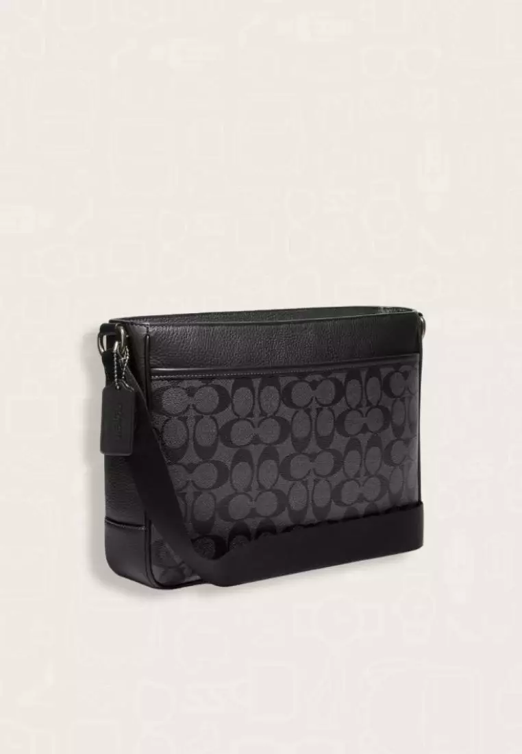 Coach District Crossbody In Signature Canvas Charcoal Black