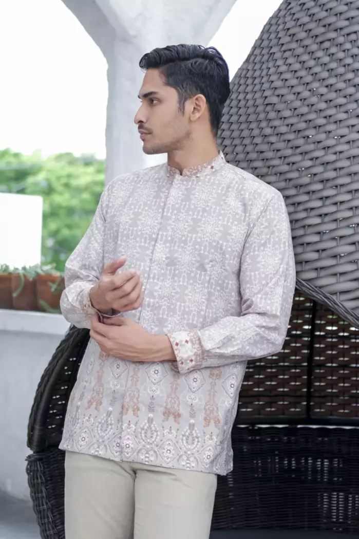 Mahalaya Pink Kemeja Pria  Koko Panjang Furing