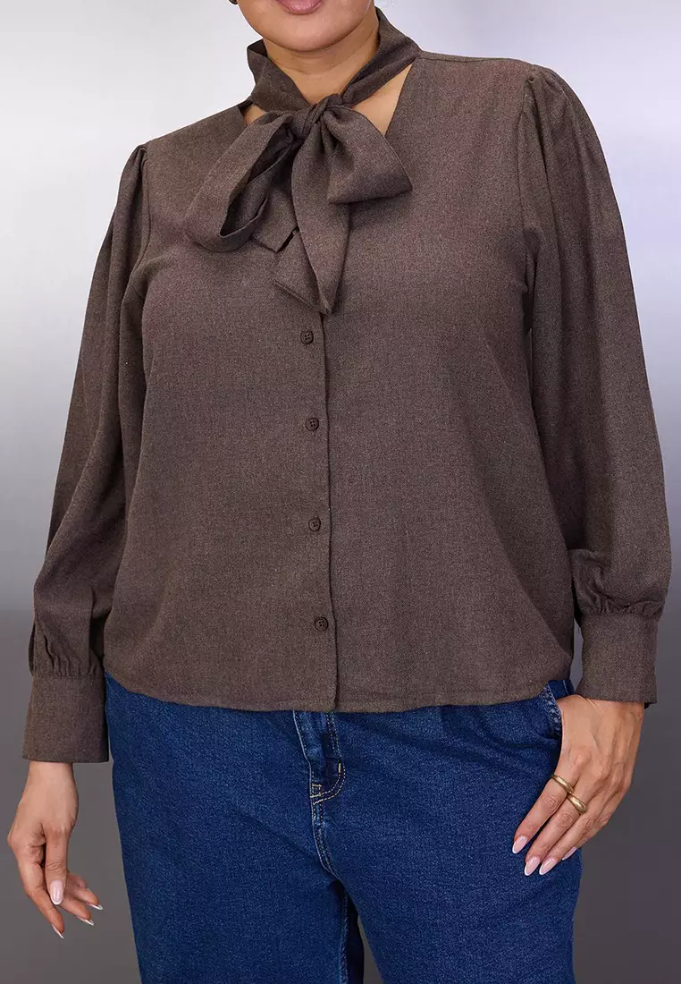 Special Collection Brown Binding Detailed Woven Oversize Blouse Tbbaw26Af00037