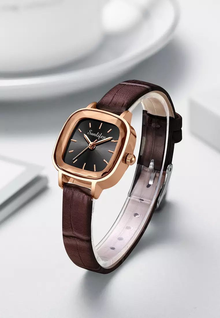 Jam Tangan Wanita 8003 Kuarsa Santai Anggun Jam Wanita Kecil Tali Kulit Jam Tangan Cewek brown