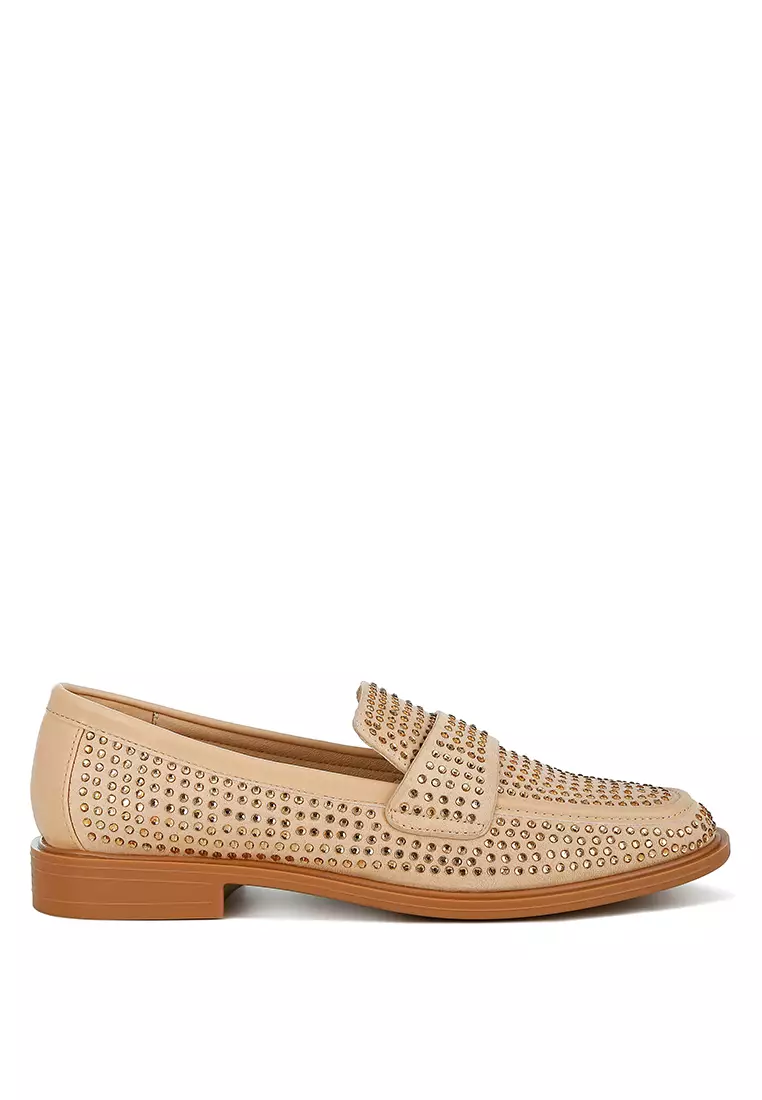 Discount on London Rag  shoes - SKU: Beige Rhinestones Embellished Loafers