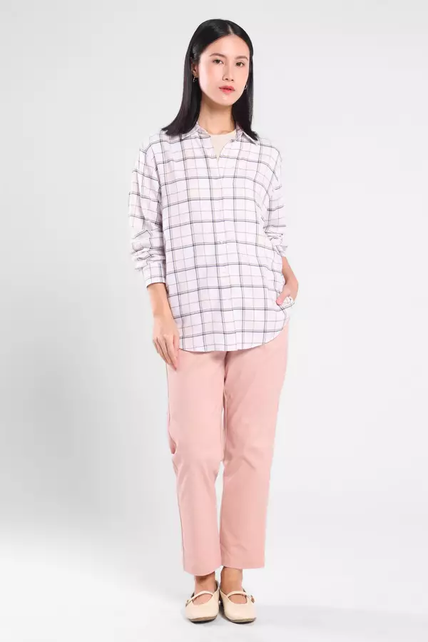 MINIMAL - Anelle - Kemeja Flanel Wanita Motif Kotak - White Colour White
